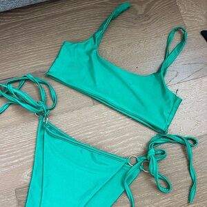 Green Bikini Set with Tie Details